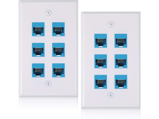 Weewooday 2 Pcs RJ45 Wall Plate 6 Port Ethernet Wall Plate Cover Cat6 Female to Female Jack Inline Coupler Ethernet Cable Faceplates for Cat5 Cat5e...