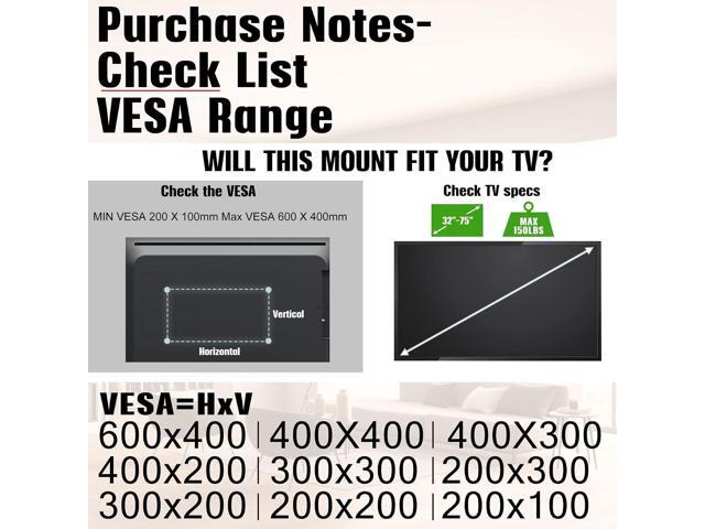 Studless TV Wall Mount, No Drill Drywall TV Mount for 32-75 Inch Smart TVs, Max VESA 600x400mm, Low Profile, No Stud, No Anchors, Tv Wall Bracket...