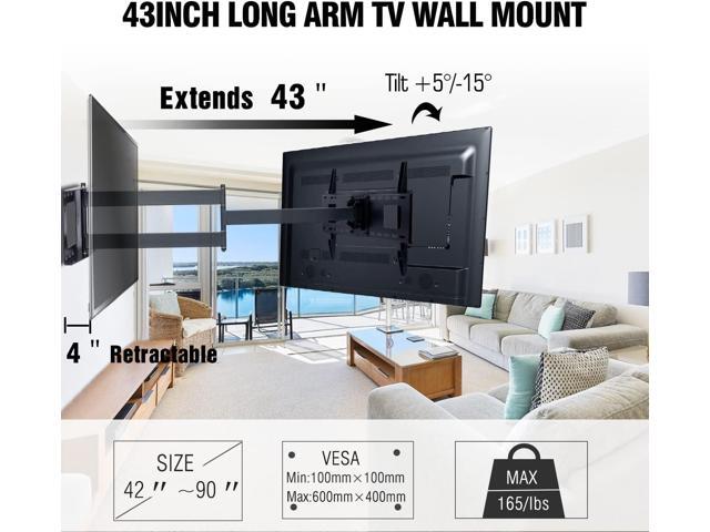 FORGING MOUNT Heavy Duty Long Arm TV Mount, 43 inch Extension Dual Articulating Arm Full Motion TV Bracket, Fits 42-90 Inch Flat/Curve TVs, Holds...