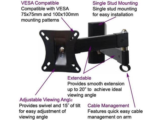 VideoSecu TV Wall Mount Long Articulating LCD LED UHD TV Monitor Flat Panel Mount for Most 26' 27' 30' 32' 39' 40' VESA 75mm/100 mm ML513B CG5