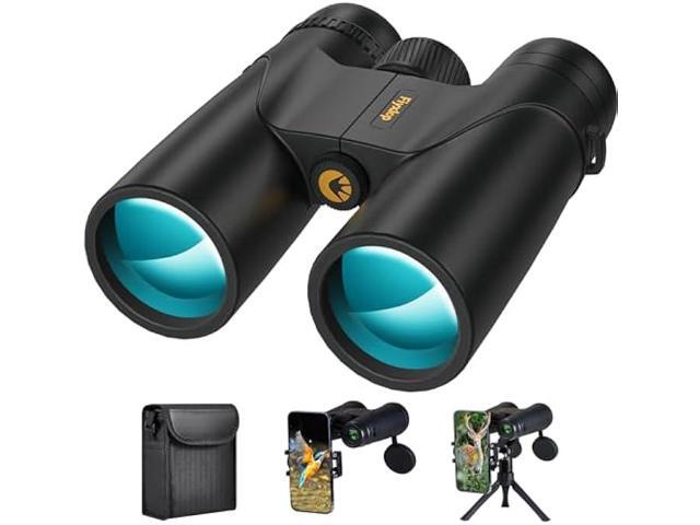 Fiyxlop 12x42 High Powered Binoculars for Adults & Kids with Phone Adapter, Lightweight Waterproof HD Binoculars with Low Light Vision - for Bird.