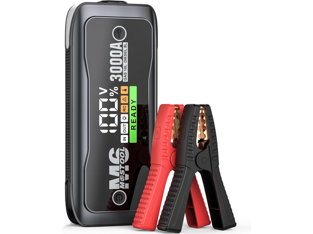 MOSTOOL M6 3000A Peak Car Battery Jump Starter Battery Pack, Portable Jumper Box, Battery Booster Start, 12V Car Battery Charger and Jumper Cables...