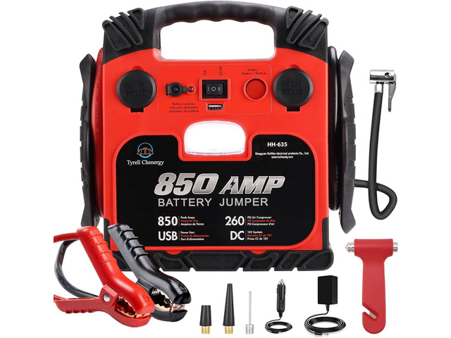 Jump Starter, BS ONE 850 Amp Peak Current Car Jump Stater, 12V Lead Acid Battey Jump Starter with 260PSI Air Compressor, Jump Starter Battery Pack...