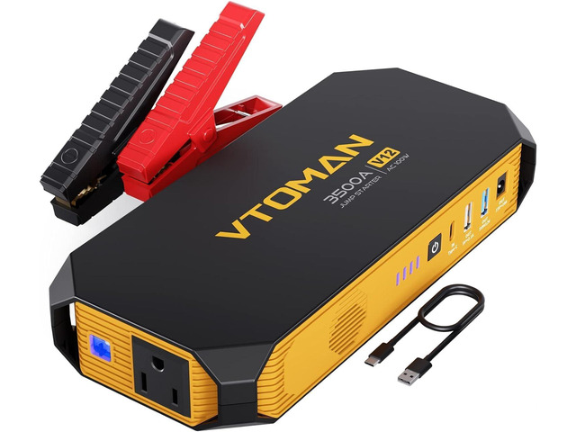 VTOMAN V12 Jump Starter, 3500A(Up to 10L Gas/8L Diesel Engines) USB QC3.0, Portable Laptop Charger with AC Outlet, Car Jump Starter Box Battery...