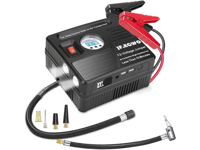 JF. EGWO 3000Amp Car Jump Starter with Air Compressor, 150PSI Tire Inflator with Digital Screen Pressure Gauge, 24000mAh 12V Auto Battery Booster...