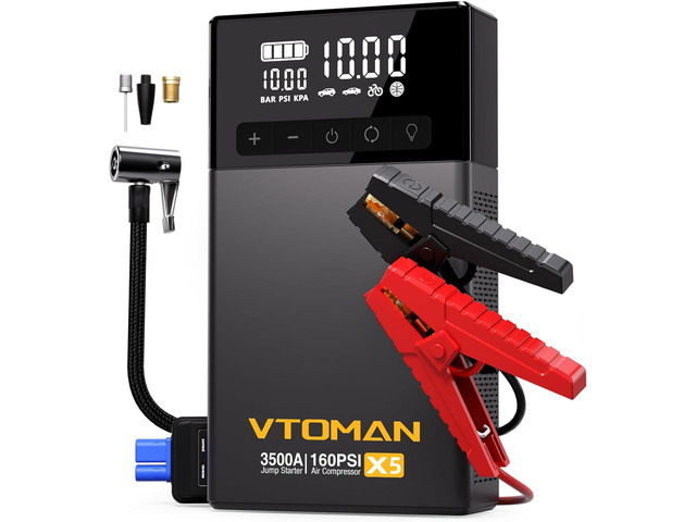 VTOMAN X5 Jump Starter with Air Compressor, 3500A Portable Car Battery Booster (Up to 9L Gas/8L Diesel Engines) with 160PSI Digital Tire Inflator,...