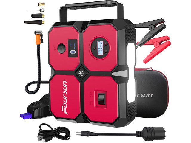 Portable Car Jump Starter with Air Compressor, Foursun 4000A 26800mAh Jump Starter Battery Pack (All Gas/8.0L Diesel) 150PSI Digital Tire Inflator,...