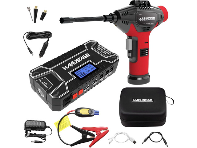 MANUSAGE Jump Starter (for 5.5L Gas or to 4.0L Diesel) Powerful Car Jump Starter with Dual USB Quick Charge and DC Output,12V/19V Jump Pack with...