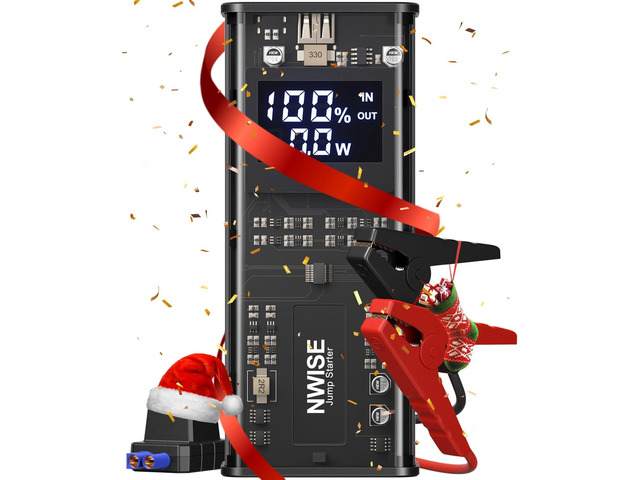 NWISE Car Jump Starter, 2000A Peak Portable Battery Starter with Smart Safety Jumper Clamps,12V Jump Boxes with LED Light