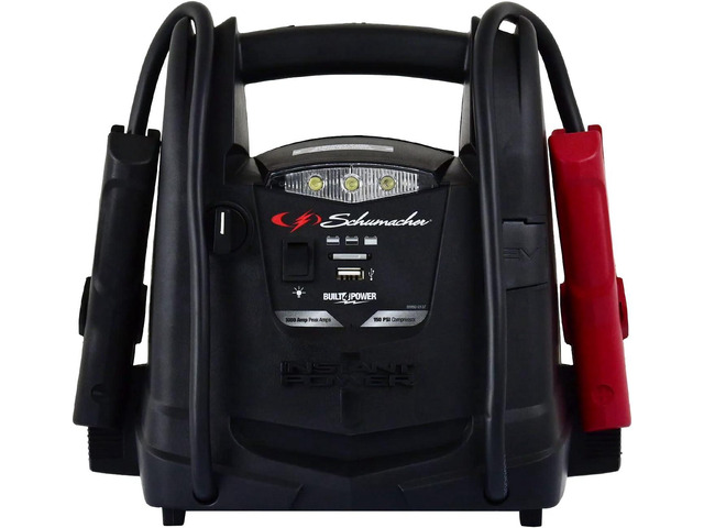 Schumacher SJ1330 Rechargeable AGM Jump Starter for Gas, Diesel Vehicles - 1000 Amps with Air Compressor and 12V DC, USB Power Station