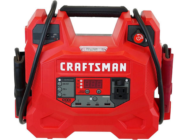CRAFTSMAN CMXCESM256 1200 Peak Amp Jump Starter and Portable Power Station 12V DC Port, 110V AC Outlet, and 4-Port USB hub USB Ports Optimized...