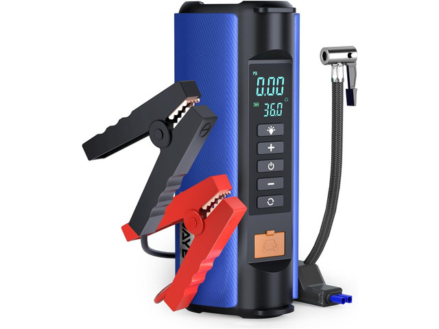 BUVAYE Portable Car Jump Starter with Air Compressor, 2000A 12V Jump Starter Battery Pack with 150PSI Tire Inflator, Up to 7L Gas & 5L Diesel...