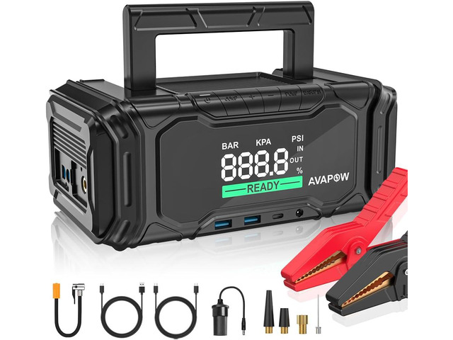 AVAPOW Car Battery Jump Starter 3000A Peak with Air Compressor, 12V 150PSI Portable Jumpstart with Force Start Function, Portable Starters for Up...