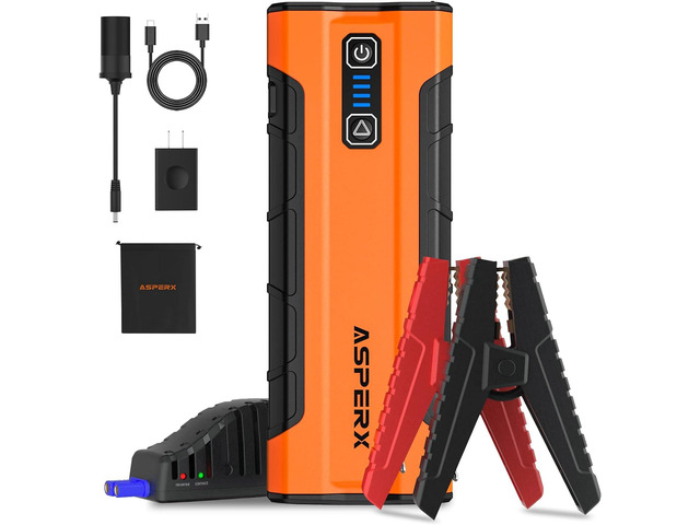 ASPERX AX2500 Jump Starter, 21000mAh 2500A Peak Battery Starter for 10L Gas or 7.3L Diesel Engines, 12V Auto Battery Booster, Lithium Jump Box with...