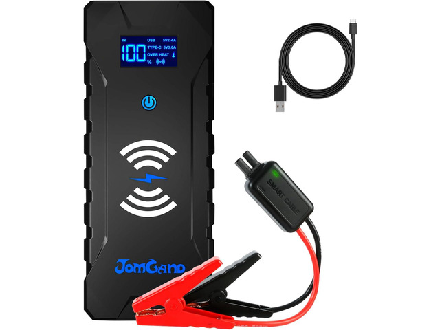 JOMGAND JW400 Jump Starter 1500 Amp 12V Lithium Car Battery Booster Pack, Portable Power Bank Charger with 10W Wireless Charger and Jumper Cables...