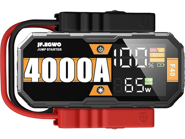 JF. EGWO 4000A Portable Car Jump Starter, 12V Lithium Jump Starter Battery Pack for Up to 10L Diesel 10L Gas Engines, 65W Two-Way Fast Charging Auto...