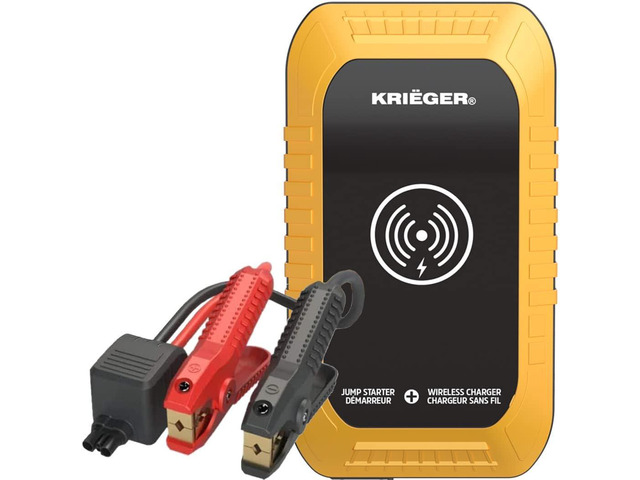 Krieger 1000 Amp 12 Volt Car Jump Starter + Portable Wireless Charger + Power Bank Lithium Battery + QC3.0 USB Charger + LED Flashlight & Jump...