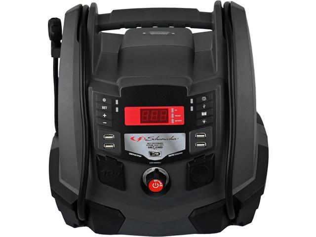 Schumacher SJ1289 Rechargeable AGM Jump Starter and Portable USB/DC Power Station - 1200 Amp - with Air Compressor and LED flex light