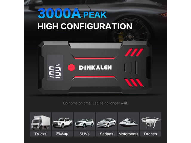 DINKALEN Car Jump Starter, 3000 A Peak Car Battery Jump Starter (All Gas and Up to 8 L Diesel) 12 V Jump Starter Battery Pack,Battery Boost, Jump...