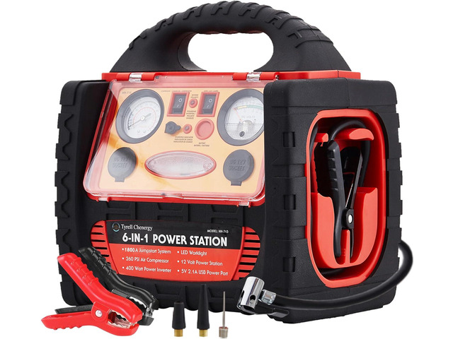 Tyrell Chenergy 1800 Peak Amp Portable Power Station Jump Starter,with 260 PSI Tire Inflator/Air Compressor,400W Power Inverter Dual AC/DC...