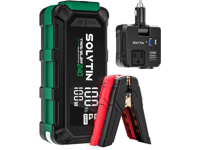 SOLVTIN 224Wh Portable Power Station with 2500A Jump Starter, Lithium Battery Backup with 120W AC Outlet, PD100W USB-C Bilateral Port, LED light,...