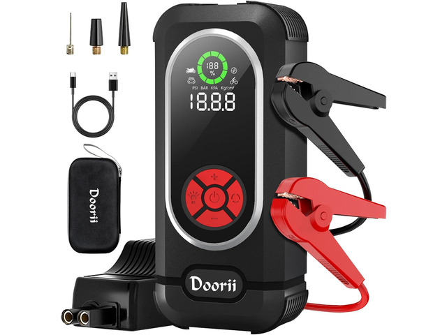 Doorii Q10 Jump Starter with Air Compressor, 150PSI 1500A Car Battery Starter (7.0L Gas/5.5L Diesel) with Digital Tire Inflator, 12V Jump Box...