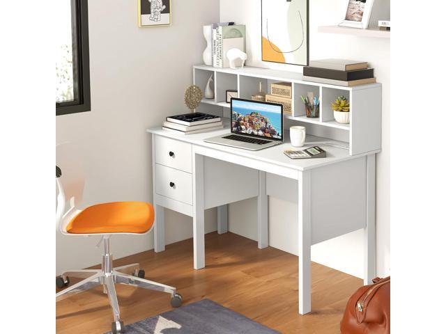 Giantex White Desk with Drawers & Hutch, Home Office Desk with Charging Station, 5 Storage Cubbies, Makeup Vanity Table, Modern Study Writing Desk,...