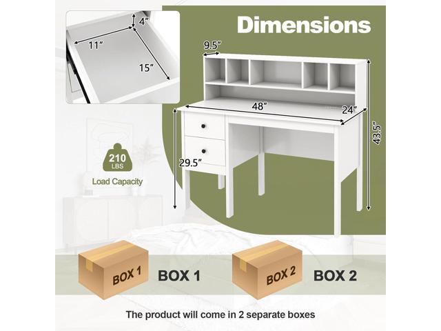 Giantex White Desk with Drawers & Hutch, Home Office Desk with Charging Station, 5 Storage Cubbies, Makeup Vanity Table, Modern Study Writing Desk,...