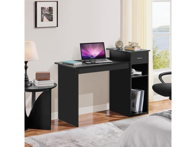 Yaheetech Home Office Modern Desk and Chair Set Computer Desk w/Drawer & Shelves with Ergonomic Mesh Height Adjustable Office Chair