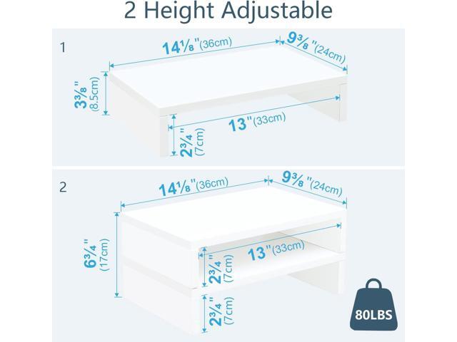 TEAMIX White Monitor Stand Riser-2 Pack,Wood 2 Tier Adjustable Dual Monitor Riser for 2 Monitors/Laptop/PC Computer Stand for Desk