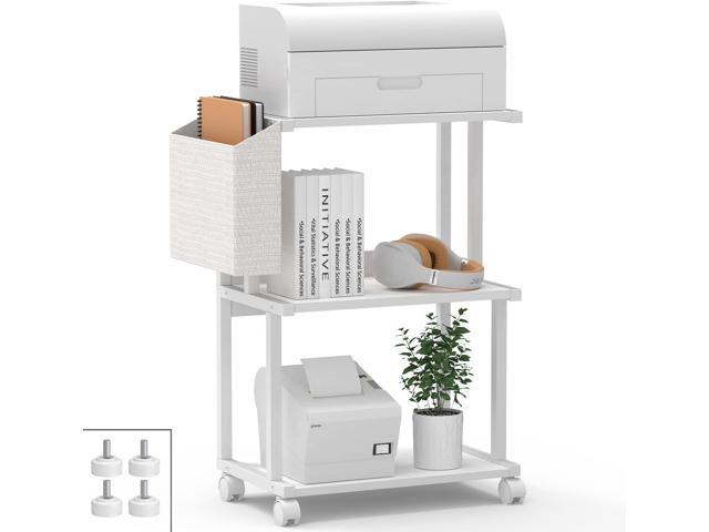 Ostreeful 3 Tier Printer Stand Modern White Printer Mobile Wooden Printer Shelf Table Organizer for Home Office Kitchen photo