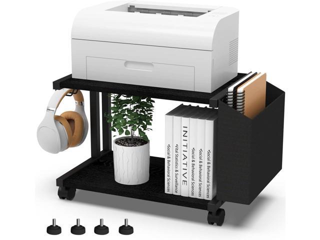 VEDECASA 2 Tier Black Printer Stand with Storage Bag for Home Office Desktop Printer Table Underdesk Organizer Mobile Printer Shelf with Caster. photo