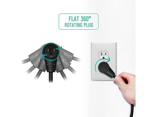 6 Pack Extension Cords, 3 Prong Power Cord 14AWG Extension Cable with 360 Degree Rotating Flat Plug