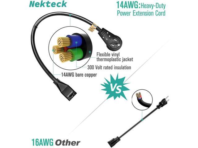 6 Pack Extension Cords, 3 Prong Power Cord 14AWG Extension Cable with 360 Degree Rotating Flat Plug