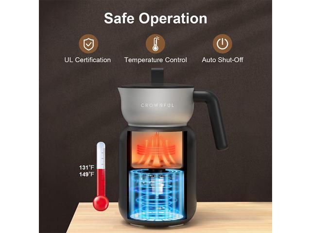 CROWNFUL Commercial Grade Milk Frother and Steamer, 5-in-1 Electric Frother w/ Temperature Control, Dishwasher Safe, Auto Shut-Off for Latte,...