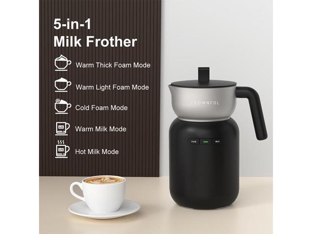 CROWNFUL Commercial Grade Milk Frother and Steamer, 5-in-1 Electric Frother w/ Temperature Control, Dishwasher Safe, Auto Shut-Off for Latte,...