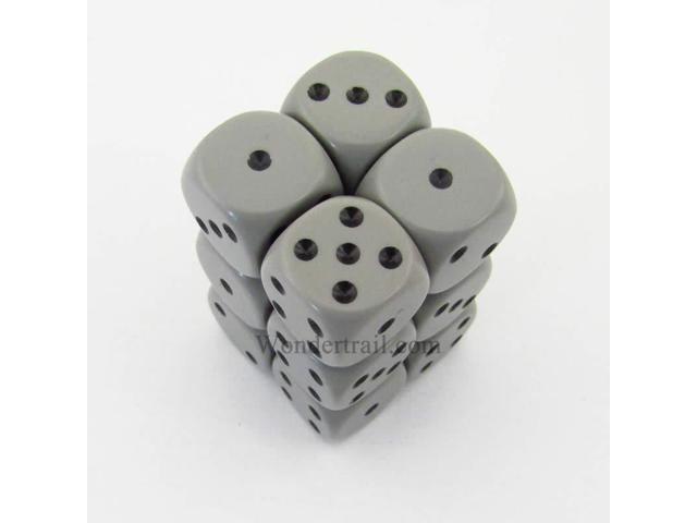 Gray Opaque D6 Dice with Black Pips 16mm (5/8in) Pack of 12 Dice Chessex
