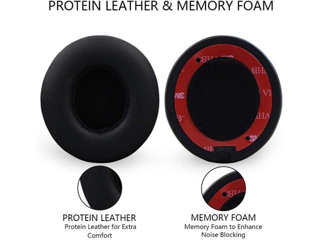 Earpads Cushions Replacement for Beats Solo 2 & Solo 3 Wireless On-Ear Headphones, Ear Pads with Soft Protein Leather, Added Thickness - (Black)