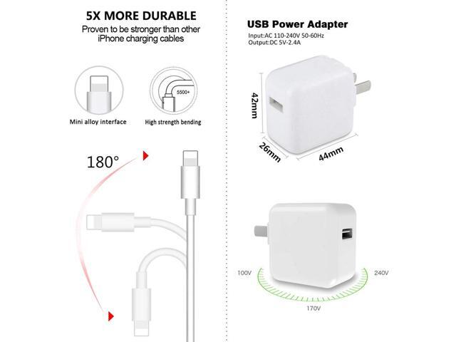 iPhone Charger iPad Charger, 2.4A 12W USB Wall Charger Foldable Portable Travel Plug with 1-Pack Cable Compatible with iPhone 7/8/X/XS/11/12/13,...