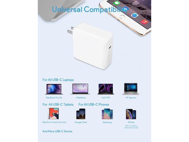 61W AC Power Adapter for MacBook Pro 13 Air Charger Power supply with USB-C Charging Cable Also compatible other USB C Chare Device