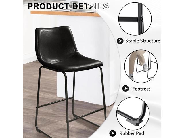 Vitesse 26 inch Bar Stools Set of 2, Modern Counter Height Bar Stools, Faux Leather Barstool with Back and Metal Leg, Armless Dining Chairs for...