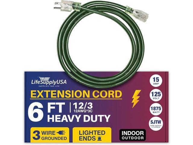 6FT Power Extension Cord Outdoor & Indoor - Waterproof Electric Drop Cord Cable - 3 Prong SJTW, 12 Gauge, 15 AMP, 125 Volts, 1875 Watts, 12/3 by...