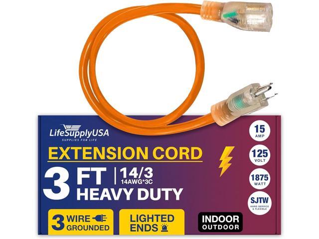 3FT Power Extension Cord Outdoor & Indoor - Waterproof Electric Drop Cord Cable - 3 Prong SJTW, 14 Gauge, 15 AMP, 125 Volts, 1875 Watts, 14/3 by...