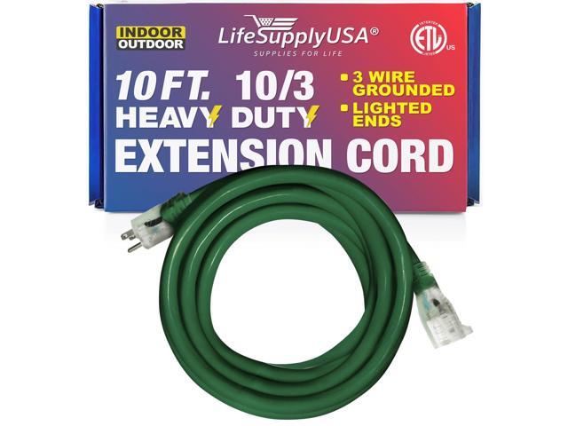 10FT Power Extension Cord Outdoor & Indoor - Waterproof Electric Drop Cord Cable - 3 Prong SJTW, 10 Gauge, 15 AMP, 125 Volts, 1875 Watts, 10/3 -...