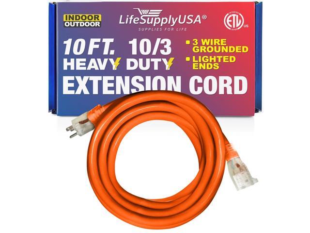 10FT Power Extension Cord Outdoor & Indoor - Waterproof Electric Drop Cord Cable - 3 Prong SJTW, 10 Gauge, 15 AMP, 125 Volts, 1875 Watts, 10/3 -...