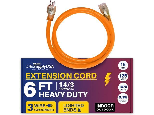 6FT Power Extension Cord Outdoor & Indoor - Waterproof Electric Drop Cord Cable - 3 Prong SJTW, 14 Gauge, 15 AMP, 125 Volts, 1875 Watts, 14/3 by...