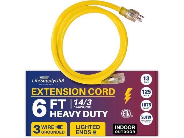 6FT Power Extension Cord Outdoor & Indoor - Waterproof Electric Drop Cord Cable - 3 Prong SJTW, 14 Gauge, 15 AMP, 125 Volts, 1875 Watts, 14/3 by...