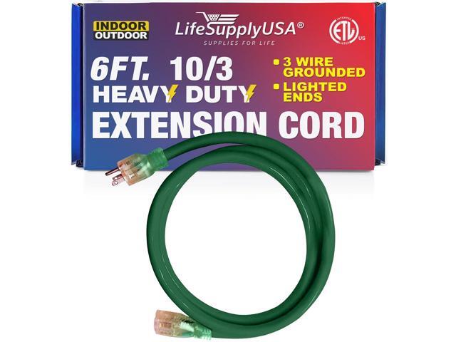 6FT Power Extension Cord Outdoor & Indoor - Waterproof Electric Drop Cord Cable - 3 Prong SJTW, 10 Gauge, 15 AMP, 125 Volts, 1875 Watts, 10/3 - ETL...