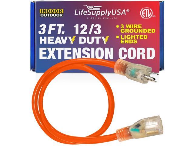 3FT Power Extension Cord Outdoor & Indoor - Waterproof Electric Drop Cord Cable - 3 Prong SJTW, 12 Gauge, 15 AMP, 125 Volts, 1875 Watts, 12/3 - ETL...