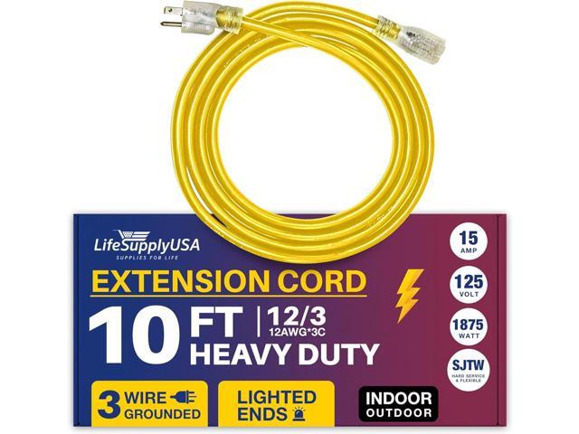 10FT Power Extension Cord Outdoor & Indoor - Waterproof Electric Drop Cord Cable - 3 Prong SJTW, 12 Gauge, 15 AMP, 125 Volts, 1875 Watts, 12/3 by...
